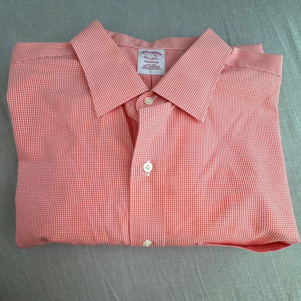 Brooks Brothers Madison Cotton No Iron Dress Shirt Men’s 17.5 35 Orange Preppy